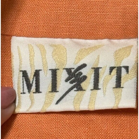 MIXIT Linen 3 Button Lined Blazer Sz Jrs 13/14 Orange 80s Short Sleeve - Picture 12 of 13